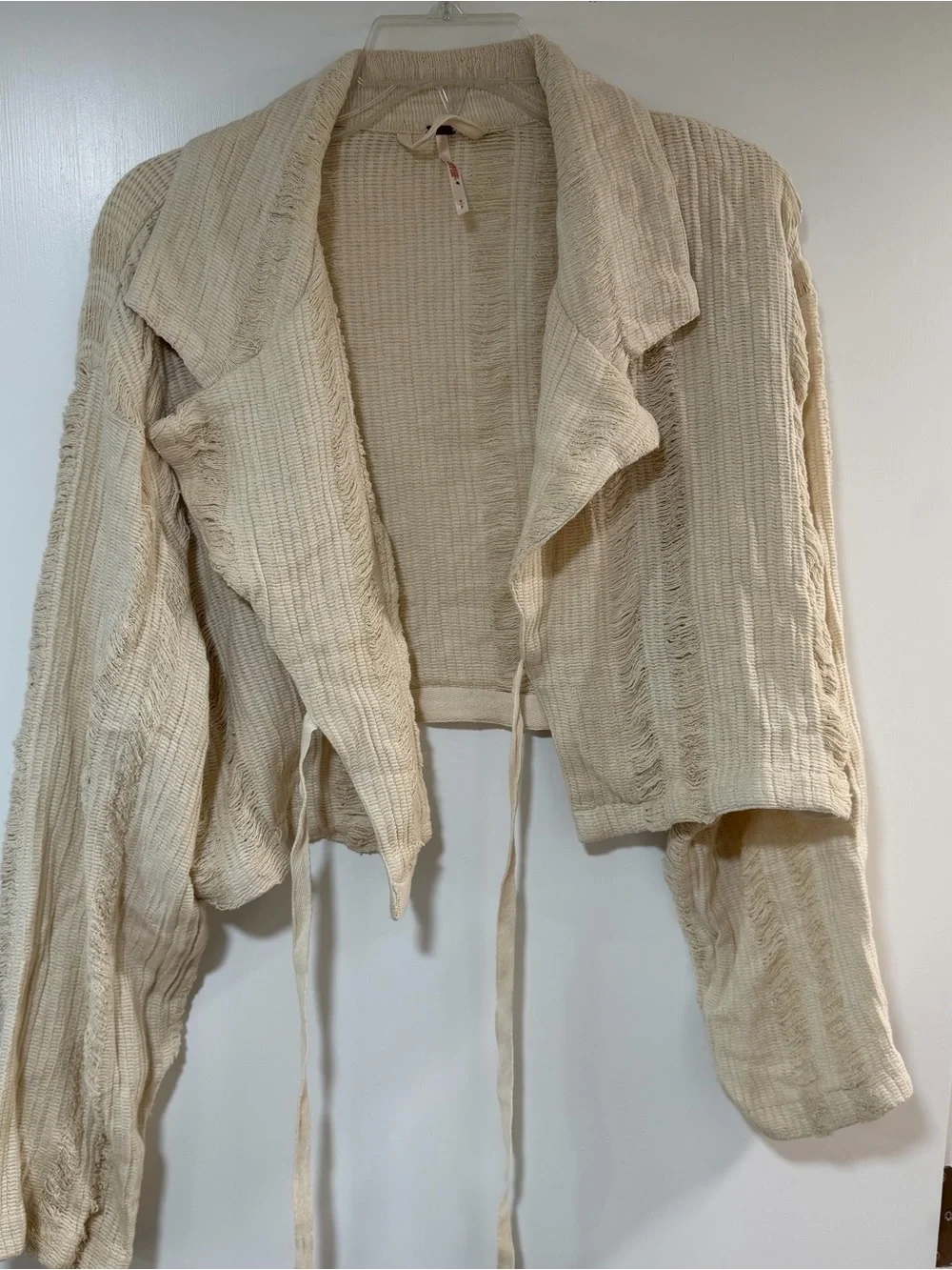 Free People Cream Open-Front Textured Knit Jacket